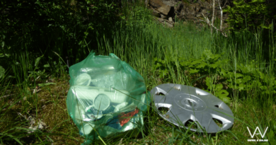 Bolsas de basura y basura tiradas en la naturaleza